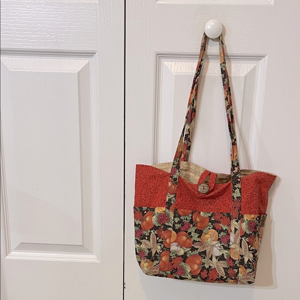 Autumn Harvest Handmade Tote Bag – Reversible with Pockets